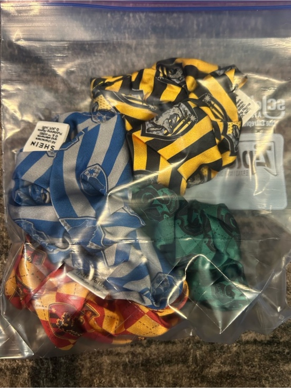 Assorted Hogwarts House Satin Hair Scrunchies - Blue, Yellow, Green, Red